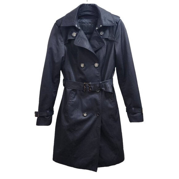 Dawn Levy Black Trench Coat S Removable Quilted Liner Belted Double Double Breas - Picture 2 of 16